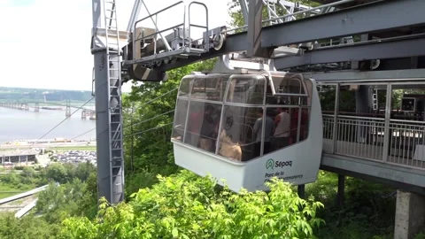 Side view of Sepaq cable car departing station at Parc de la Chute-Montmorency 動画素材 341736139
