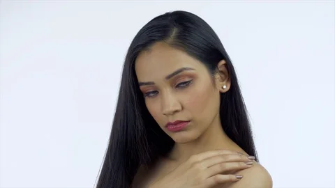 Side view shot - Indian model showing off herself with some serious looks and... Video stock 129345057