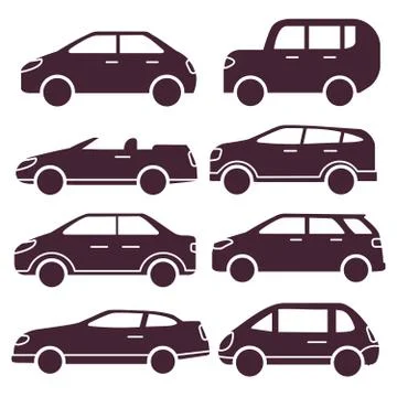 Side view silhouette car isolated on white background.Line icon vehicle vecto Stock Illustration