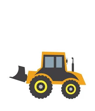 A side view silhouette of a construction vehicle featuring large wheels and a Illustrazione stock