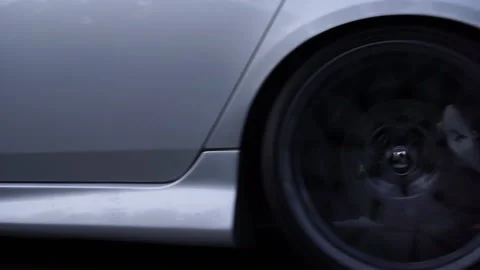 Side view of silver car rides on summer highway. Footage. Perfect auto drives 스톡 동영상 167857228