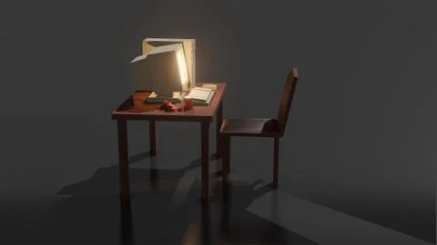 Side view of simple mock up composition with old computer on office table and Stock Illustration