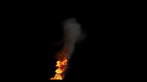 Side view of Small Oil Fire with Tall Flames in varying Orange and Dense Smoke Stock Footage 345571112