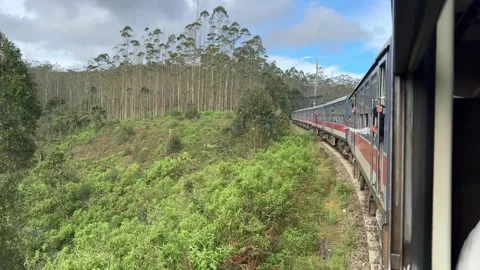 Side view on a Sri Lankan train tour between Ella and Kandy, Sri Lanka Stock Footage 319349405
