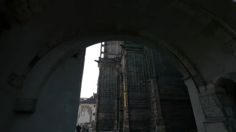 Side view of St Vitus Cathedral in Prague Castle Stock Footage 55902010