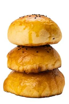 Side view stack of burger bun isolated on white background. Foto stock