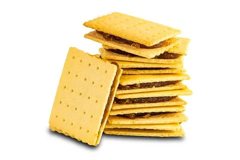 Side view stack of homemade cheese shake biscuit filled with pineapple jam on Stock-Fotos