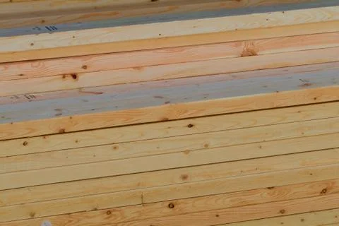 Side view of stacked planks Stock Photos