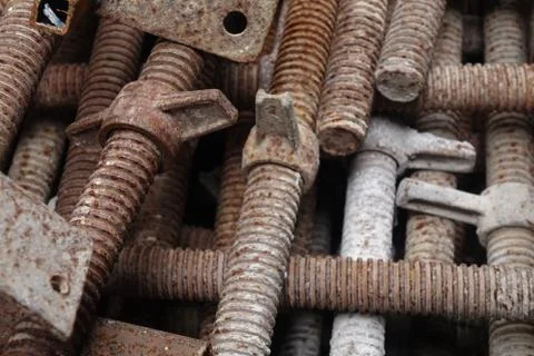 Side View of Stacked Steel Threaded Bars Stock Photos