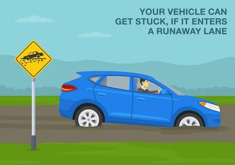 Side view of a suv got stuck on a sandy road. Vehicle can get stuck if it enters Stock Illustration