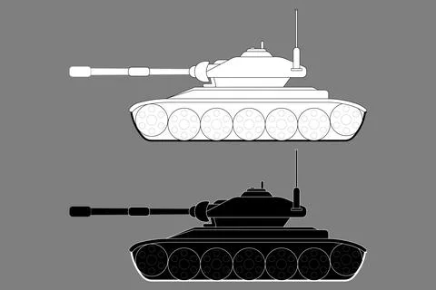 Side view of a tank - black and white outline Stock Illustration