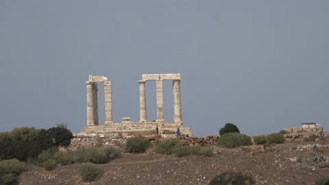 Side view of the Temple of Poseidon at Cape Sounio in Greece Stock Footage 163617852