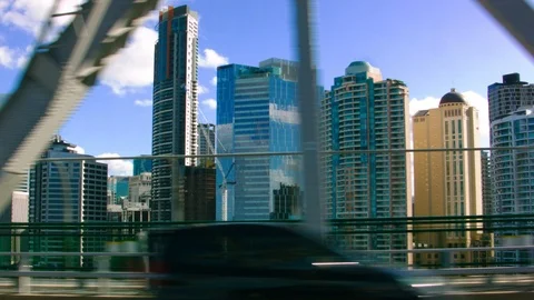 Side view through window, driving over Story Bridge, Brisbane, Australia Stock Footage 123986601
