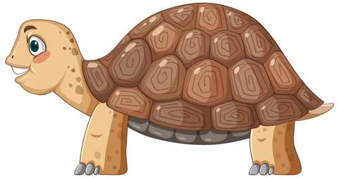 Side view of tortoise with brown shell in cartoon style Illustrazione stock