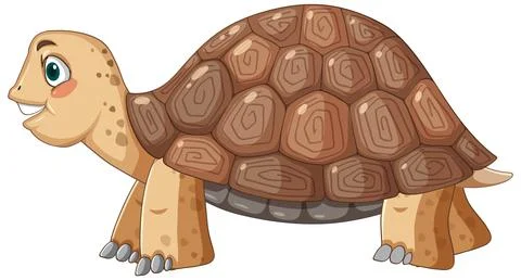 Side view of tortoise with brown shell in cartoon style Illustrazione stock