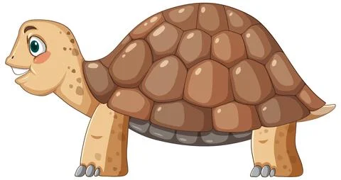 Side view of tortoise with brown shell in cartoon style Illustrazione stock