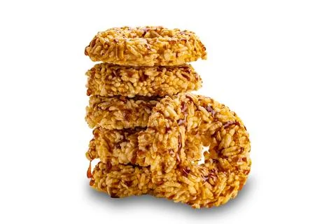 Side view tower stack of crispy homemade rice cracker. Stock Photos