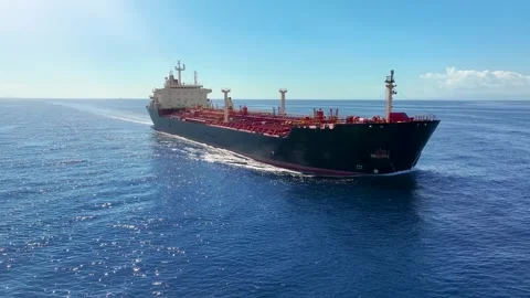 Side view tracking of a oil or chemical goods tanker Video stock 294977981