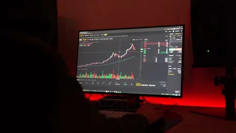 Side view of a trader with hoodie looking at financial chart trading Stock Footage 149544849