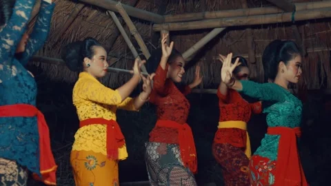 Side view of traditional dance group in low stance formation Stock Footage 280609578