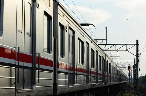 The side view of the train is waiting for passengers Foto stock