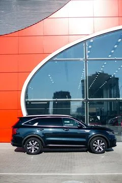 Side view of turning luxury grey car Stock Photos