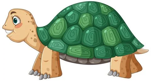 Side view of turtle with green shell in cartoon style Stock Illustration