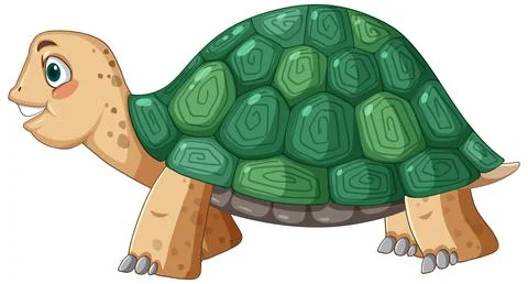 Side view of turtle with green shell in cartoon style Stock Illustration