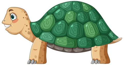 Side view of turtle with green shell in cartoon style Stockillustratie