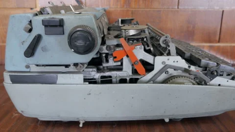 Side view of typewriter inner parts. Concept of broken typewriter Stock Footage 95265213