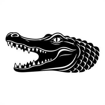 Side view vector illustration of a dangerous alligator head in black and whit Иллюстрация