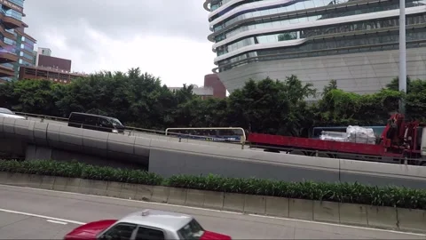 Side View Vehicle Shot, Street View from Bus Window, Driving, Kowloon, Hong Kong Stock Footage 343351243