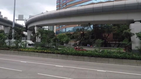 Side View Vehicle Shot, Street View from Bus Window, Driving, Kowloon, Hong Kong Stock Footage 343661722