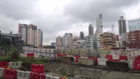 Side View Vehicle Shot, Street View from Bus Window, Driving, Kowloon, Hong Kong Stock Footage 343661959