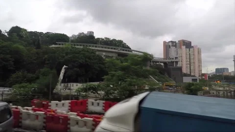 Side View Vehicle Shot, Street View from Bus Window, Driving, Kowloon, Hong Kong Stock Footage 343661972