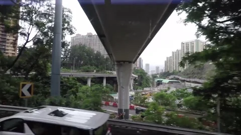 Side View Vehicle Shot, Street View from Bus Window, Driving, Kowloon, Hong Kong Stock Footage 343661981