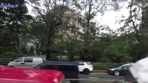 Side View Vehicle Shot, Street View from Bus Window, Driving, Kowloon, Hong Kong Stock Footage 343661984