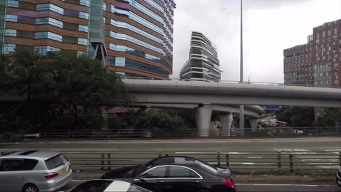 Side View Vehicle Shot, Street View from Bus Window, Driving, Kowloon, Hong Kong Stock Footage 343662733