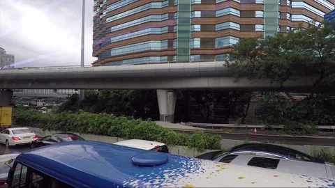 Side View Vehicle Shot, Street View from Bus, Traffic Jam, Kowloon, Hong Kong 库存影片 344127783