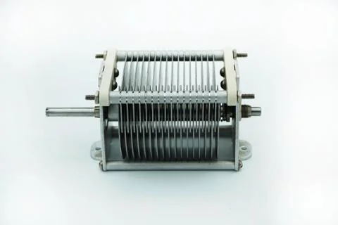 Side view of a vintage variable capacitor electonics component Stock Photos