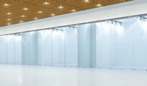 Side view of a virin store inside, empty showcases. 3D rendering Stock Illustration