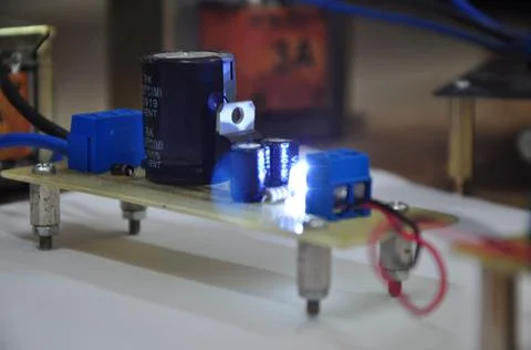 Side view of the voltage converter circuit Stock Photos