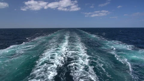 Side view of the wake of cruise ship in the ocean Stock Footage 100766031