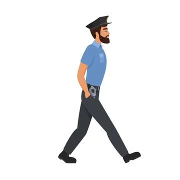 Side view of walking policeman Stock Illustration