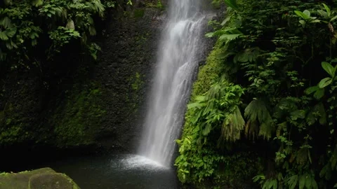 Side view, a waterfall with a small swimming hole in a tropical paradise Stock Footage 151281030