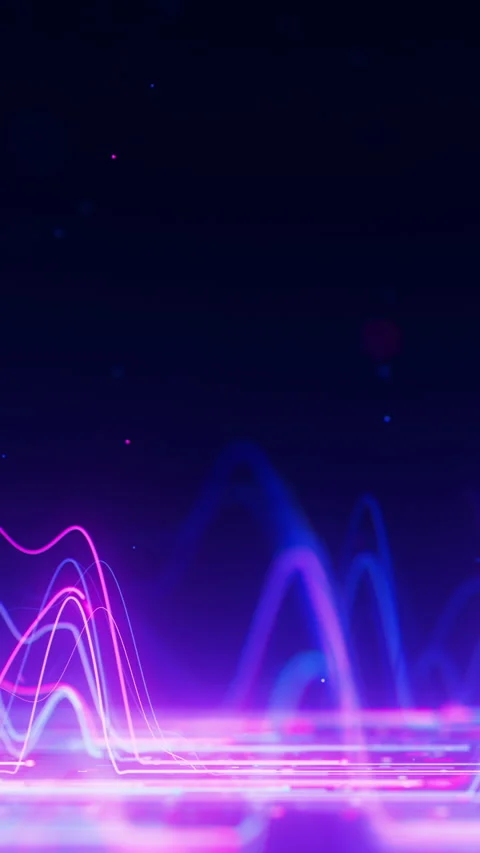 Side view of wavy neon line flow carrying big data. Digital sound data stream Stock Footage 347318164
