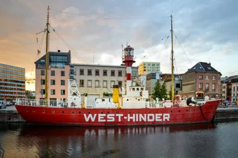 Side view of West-Hinder Lichtschip (Lightvessel)in Willemdok Stock Photos
