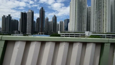 Side view while riding on bus along Kwun Tong Bypass in the morning PartDD Stock Footage 228054668