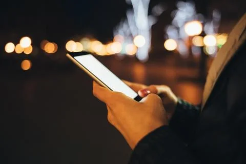 Side view of white blank screen of smart phone Stock Photos