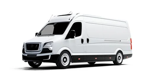 Side view of white delivery van isolated on white background Stock Photos